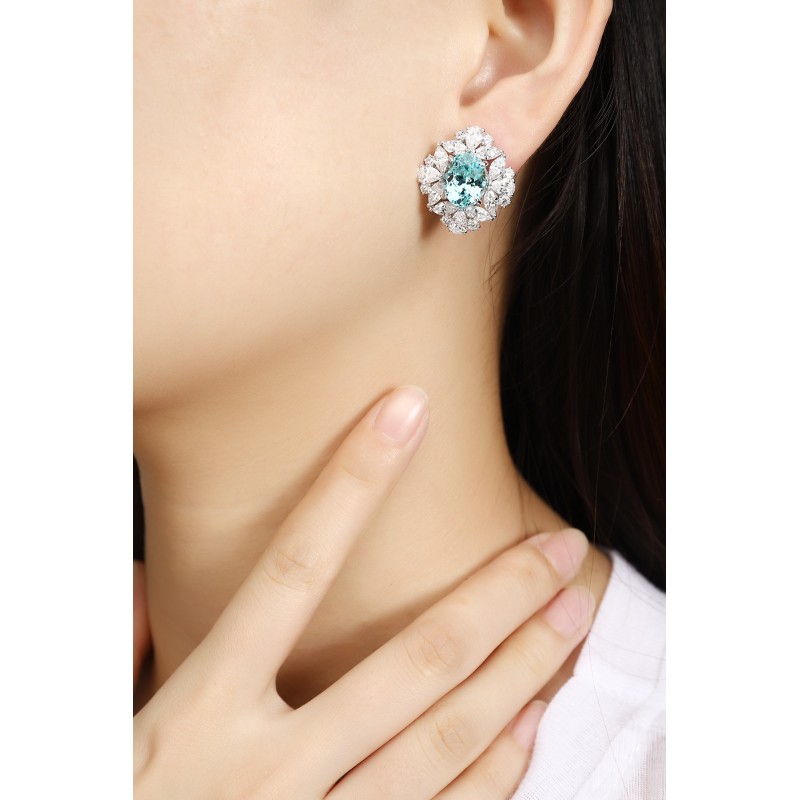 Ruif Jewelry Classic Design S925 Silver 12.68ct Lab Grown Paraiba Sapphire Earrings Gemstone Jewelry Ruif Jewelry Classic Design S925 Silver 12.68ct Lab Grown Paraiba Sapphire Earrings Gemstone Jewelry