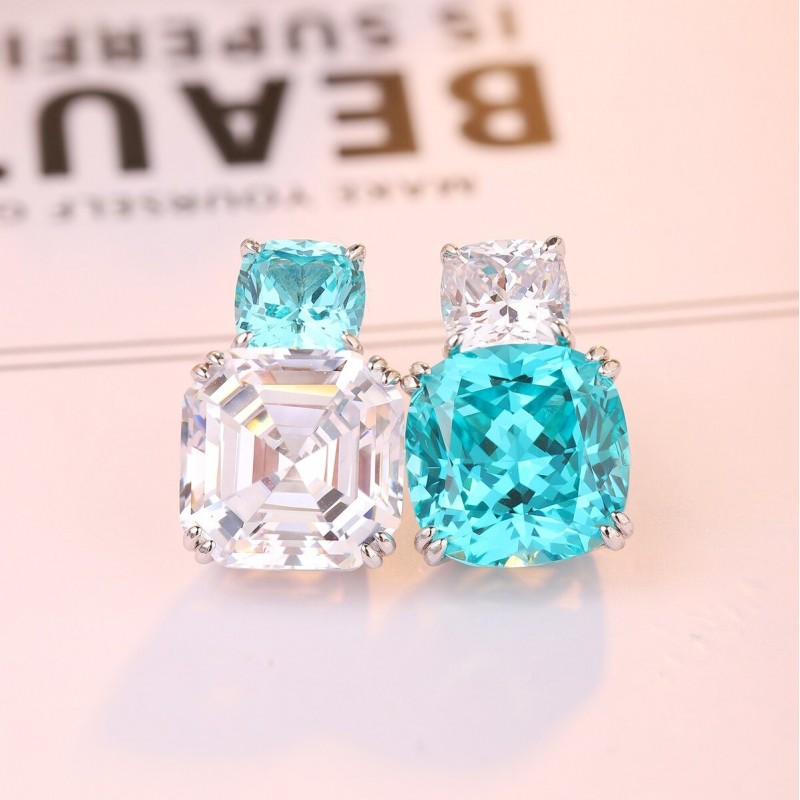 Ruif Jewelry Classic Design S925 Silver 15.55ct Lab Grown Paraiba Sapphire Earrings Gemstone Jewelry