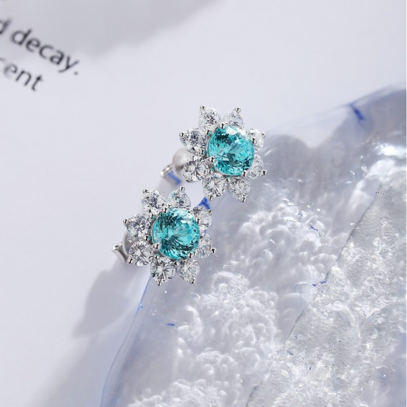 Ruif Jewelry Classic Design S925 Silver 3.687ct Lab Grown Paraiba Sapphire Earrings Gemstone Jewelry