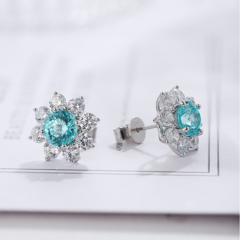 Ruif Jewelry Classic Design S925 Silver 3.687ct Lab Grown Paraiba Sapphire Earrings Gemstone Jewelry