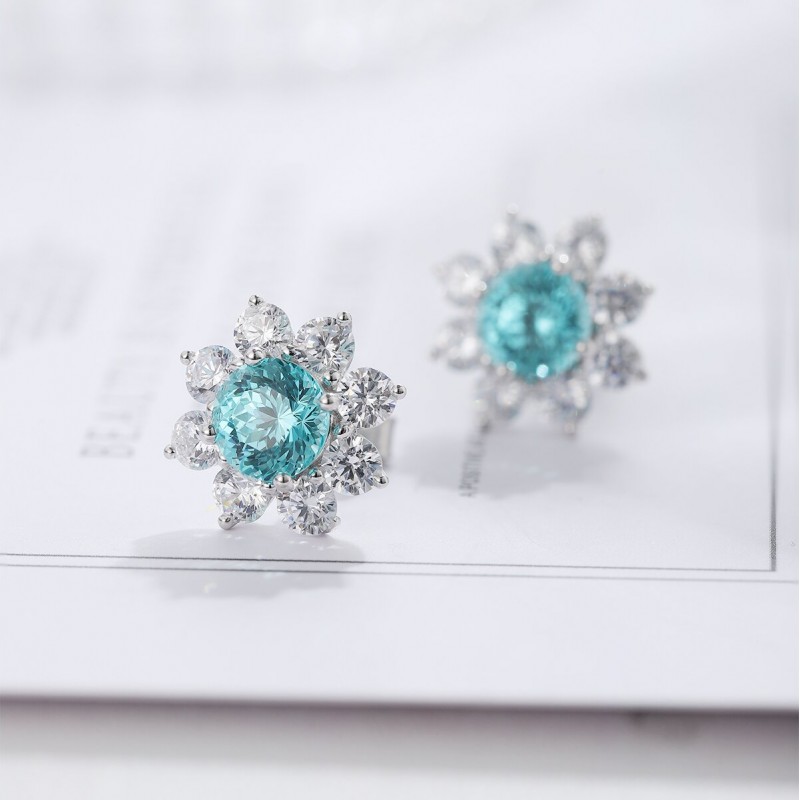 Ruif Jewelry Classic Design S925 Silver 3.687ct Lab Grown Paraiba Sapphire Earrings Gemstone Jewelry