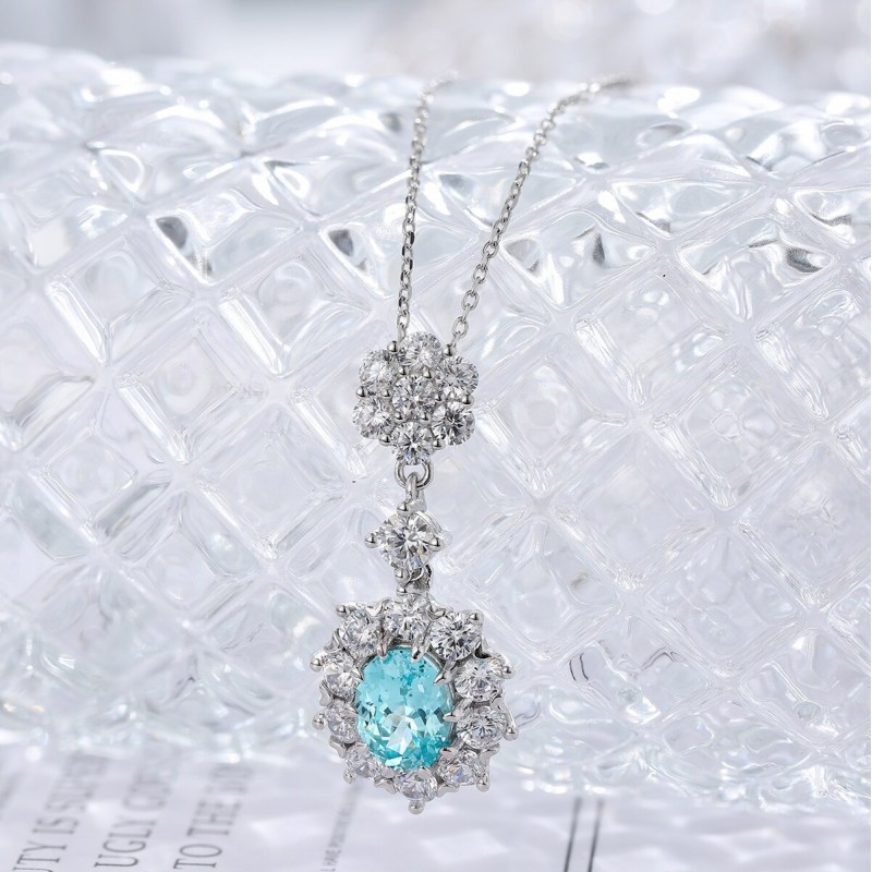 Ruif Jewelry Classic Design S925 Silver  3.07ct Lab Grown Paraiba Sapphire Pendant Necklace Gemstone Jewelry