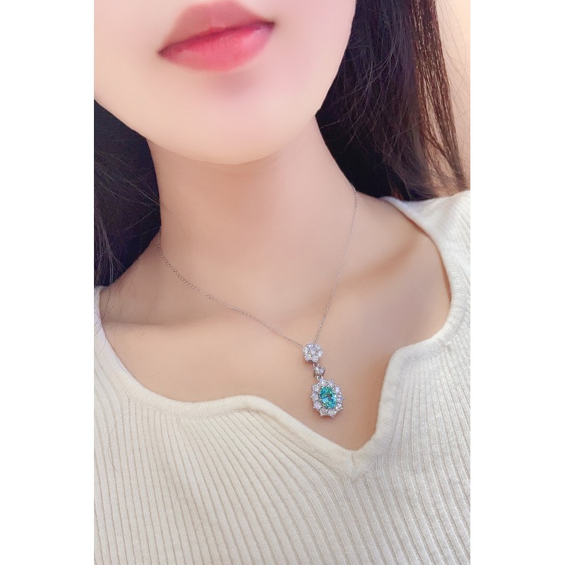 Ruif Jewelry Classic Design S925 Silver 3.07ct Lab Grown Paraiba Sapphire Pendant Necklace Gemstone Jewelry Ruif Jewelry Classic Design S925 Silver 3.07ct Lab Grown Paraiba Sapphire Pendant Necklace Gemstone Jewelry