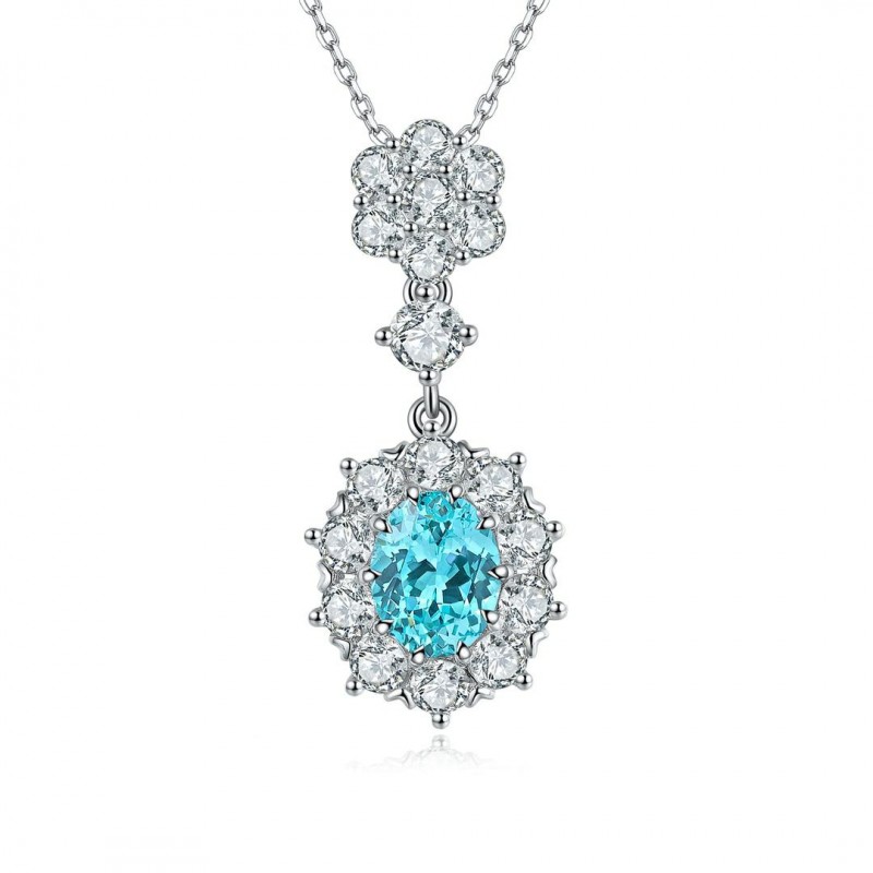 Ruif Jewelry Classic Design S925 Silver 3.07ct Lab Grown Paraiba Sapphire Pendant Necklace Gemstone Jewelry Ruif Jewelry Classic Design S925 Silver 3.07ct Lab Grown Paraiba Sapphire Pendant Necklace Gemstone Jewelry