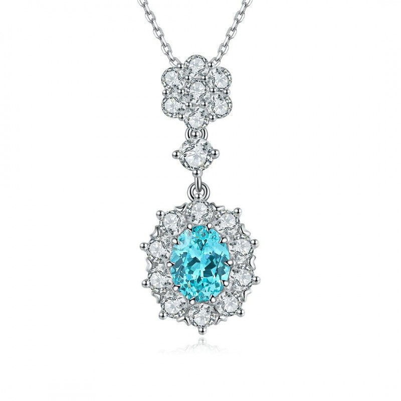 Ruif Jewelry Classic Design S925 Silver  3.07ct Lab Grown Paraiba Sapphire Pendant Necklace Gemstone Jewelry