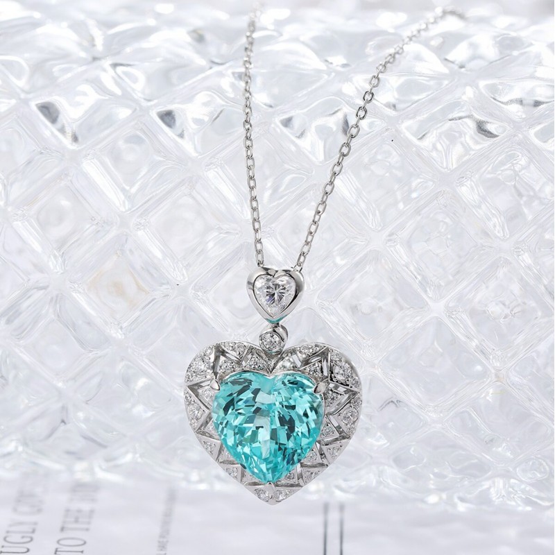 Ruif Jewelry Classic Design S925 Silver 8.488ct Lab Grown Paraiba Sapphire Pendant Necklace Gemstone Jewelry Ruif Jewelry Classic Design S925 Silver 8.488ct Lab Grown Paraiba Sapphire Pendant Necklace Gemstone Jewelry