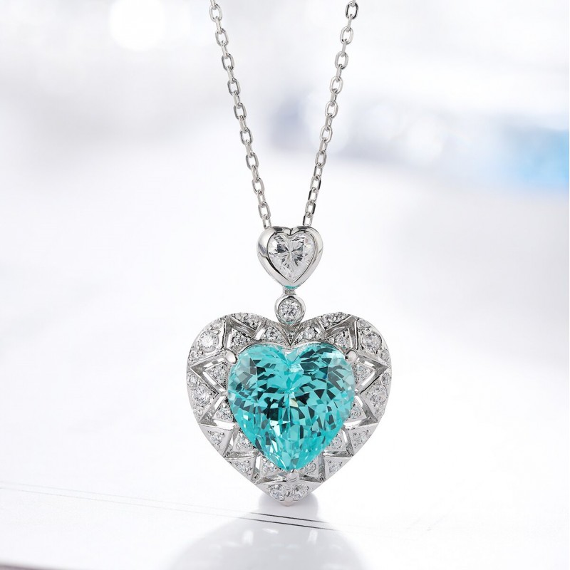 Ruif Jewelry Classic Design S925 Silver 8.488ct Lab Grown Paraiba Sapphire Pendant Necklace Gemstone Jewelry Ruif Jewelry Classic Design S925 Silver 8.488ct Lab Grown Paraiba Sapphire Pendant Necklace Gemstone Jewelry