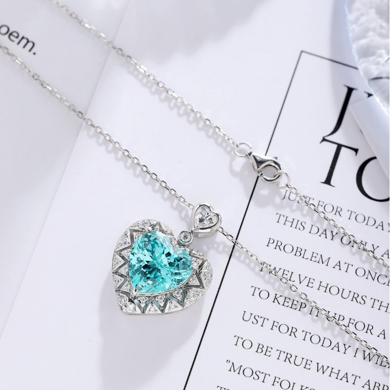 Ruif Jewelry Classic Design S925 Silver 8.488ct Lab Grown Paraiba Sapphire Pendant Necklace Gemstone Jewelry Ruif Jewelry Classic Design S925 Silver 8.488ct Lab Grown Paraiba Sapphire Pendant Necklace Gemstone Jewelry