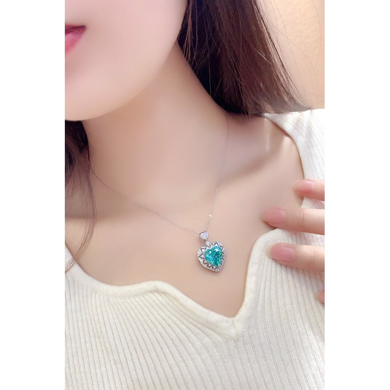 Ruif Jewelry Classic Design S925 Silver 8.488ct Lab Grown Paraiba Sapphire Pendant Necklace Gemstone Jewelry Ruif Jewelry Classic Design S925 Silver 8.488ct Lab Grown Paraiba Sapphire Pendant Necklace Gemstone Jewelry