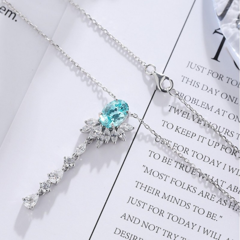 Ruif Jewelry Classic Design S925 Silver 2.666ct Lab Grown Paraiba Sapphire Pendant Necklace Gemstone Jewelry