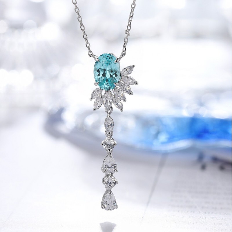 Ruif Jewelry Classic Design S925 Silver 2.666ct Lab Grown Paraiba Sapphire Pendant Necklace Gemstone Jewelry