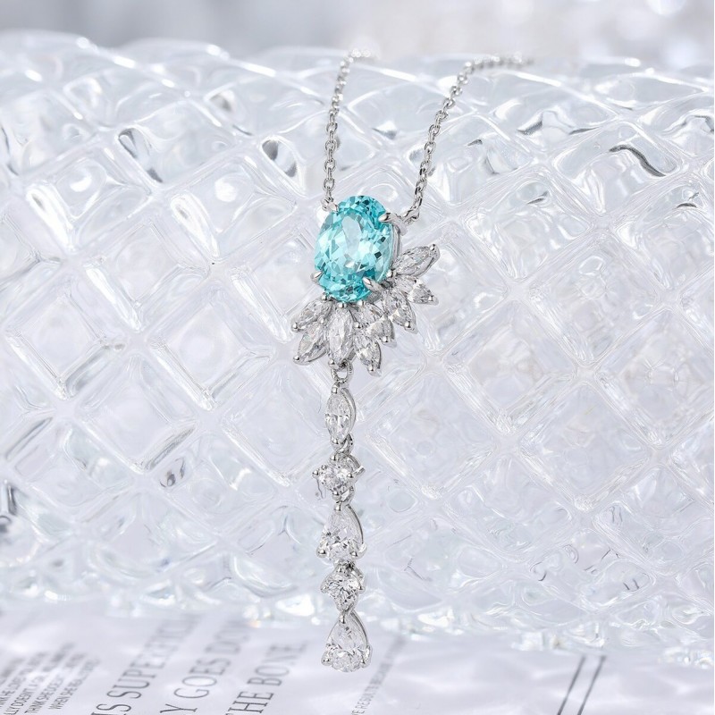 Ruif Jewelry Classic Design S925 Silver 2.666ct Lab Grown Paraiba Sapphire Pendant Necklace Gemstone Jewelry Ruif Jewelry Classic Design S925 Silver 2.666ct Lab Grown Paraiba Sapphire Pendant Necklace Gemstone Jewelry
