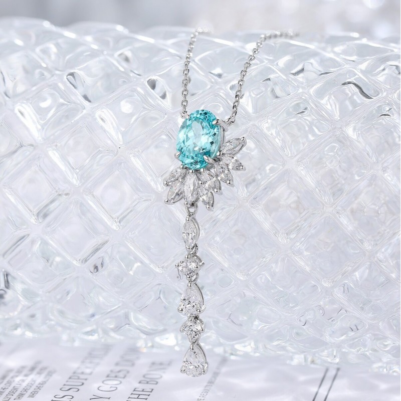 Ruif Jewelry Classic Design S925 Silver 2.666ct Lab Grown Paraiba Sapphire Pendant Necklace Gemstone Jewelry