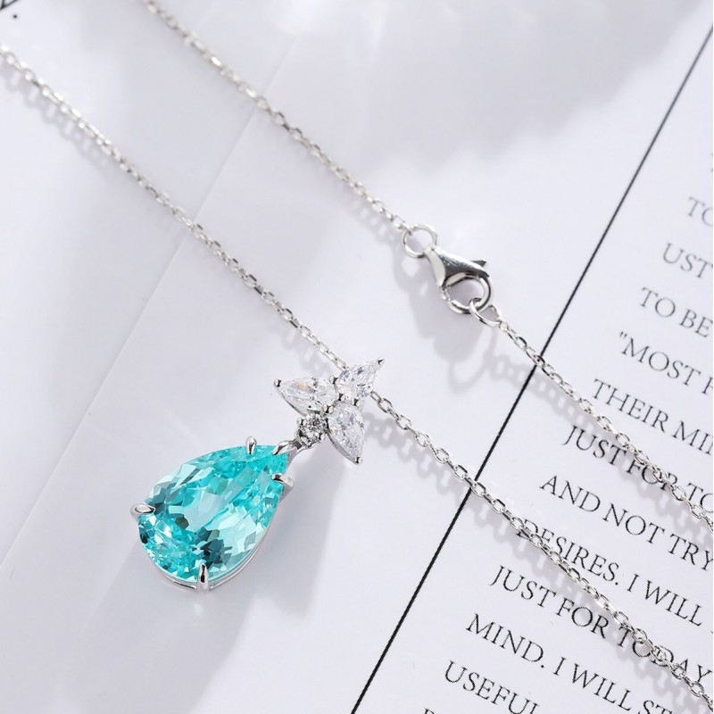 Ruif Jewelry Classic Design S925 Silver 9.528ct Lab Grown Paraiba Sapphire Pendant Necklace Gemstone Jewelry Ruif Jewelry Classic Design S925 Silver 9.528ct Lab Grown Paraiba Sapphire Pendant Necklace Gemstone Jewelry