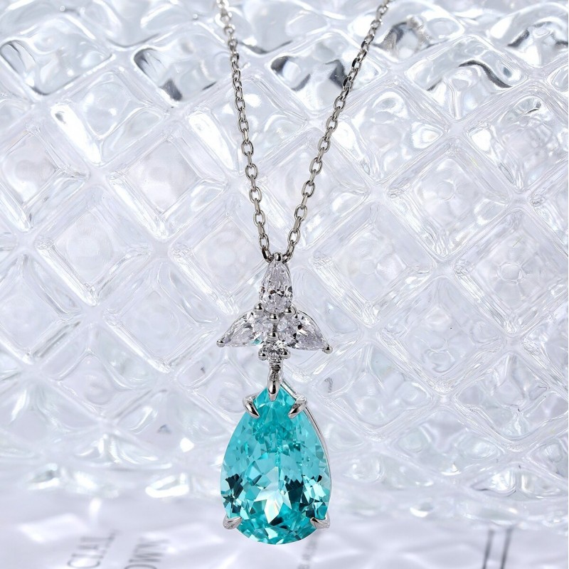 Ruif Jewelry Classic Design S925 Silver 9.528ct Lab Grown Paraiba Sapphire Pendant Necklace Gemstone Jewelry Ruif Jewelry Classic Design S925 Silver 9.528ct Lab Grown Paraiba Sapphire Pendant Necklace Gemstone Jewelry