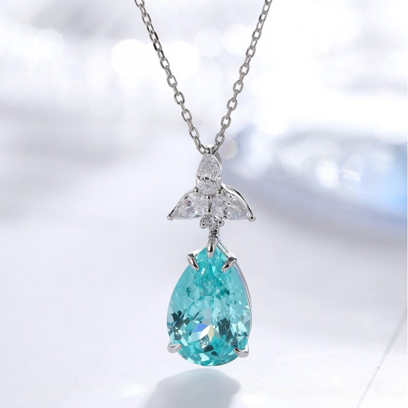 Ruif Jewelry Classic Design S925 Silver 9.528ct Lab Grown Paraiba Sapphire Pendant Necklace Gemstone Jewelry Ruif Jewelry Classic Design S925 Silver 9.528ct Lab Grown Paraiba Sapphire Pendant Necklace Gemstone Jewelry