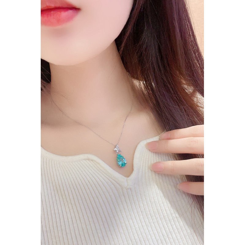 Ruif Jewelry Classic Design S925 Silver 9.528ct Lab Grown Paraiba Sapphire Pendant Necklace Gemstone Jewelry Ruif Jewelry Classic Design S925 Silver 9.528ct Lab Grown Paraiba Sapphire Pendant Necklace Gemstone Jewelry