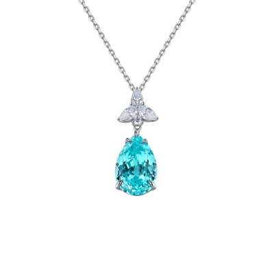 Ruif Jewelry Classic Design S925 Silver 9.528ct Lab Grown Paraiba Sapphire Pendant Necklace Gemstone Jewelry