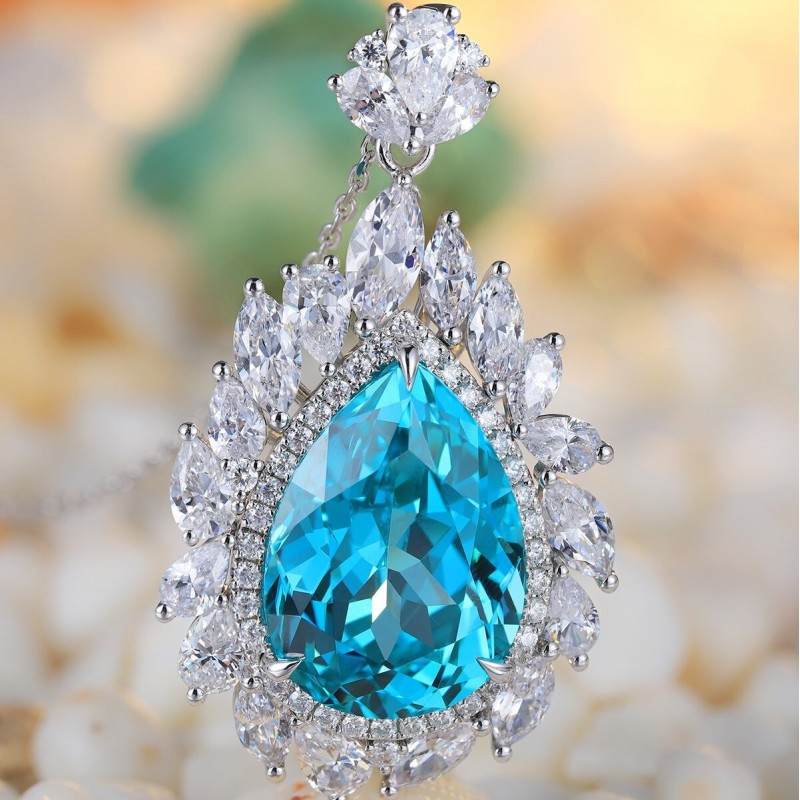 Ruif Jewelry Classic Design S925 Silver 25.315ct Lab Grown Paraiba Sapphire Pendant Necklace Gemstone Jewelry Ruif Jewelry Classic Design S925 Silver 25.315ct Lab Grown Paraiba Sapphire Pendant Necklace Gemstone Jewelry