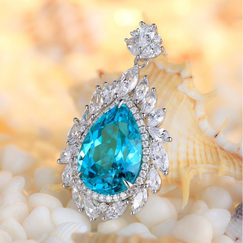 Ruif Jewelry Classic Design S925 Silver 25.315ct Lab Grown Paraiba Sapphire Pendant Necklace Gemstone Jewelry