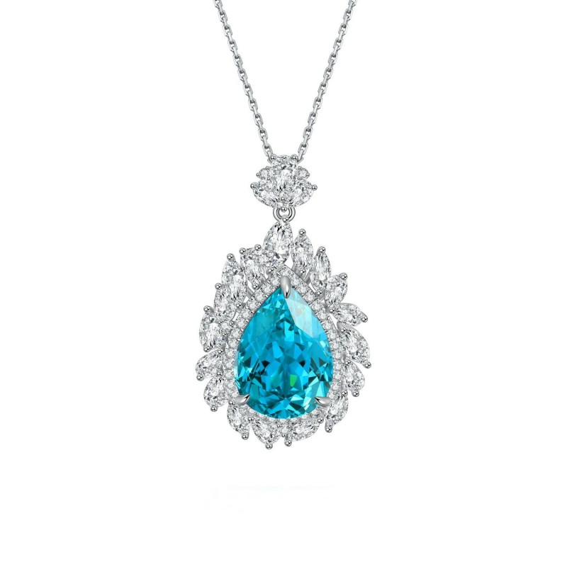 Ruif Jewelry Classic Design S925 Silver 25.315ct Lab Grown Paraiba Sapphire Pendant Necklace Gemstone Jewelry