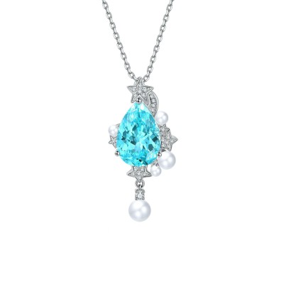 Ruif Jewelry Classic Design S925 Silver 5.03ct Lab Grown Paraiba Sapphire Pendant Necklace Gemstone Jewelry