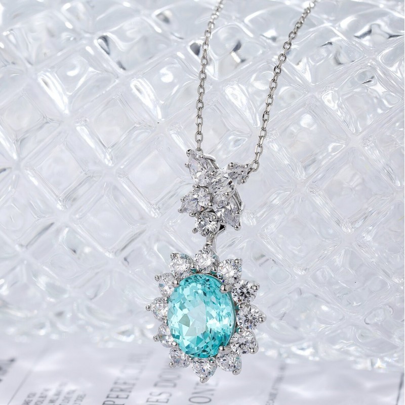 Ruif Jewelry Classic Design S925 Silver 5.79ct Lab Grown Paraiba Sapphire Pendant Necklace Gemstone Jewelry Ruif Jewelry Classic Design S925 Silver 5.79ct Lab Grown Paraiba Sapphire Pendant Necklace Gemstone Jewelry