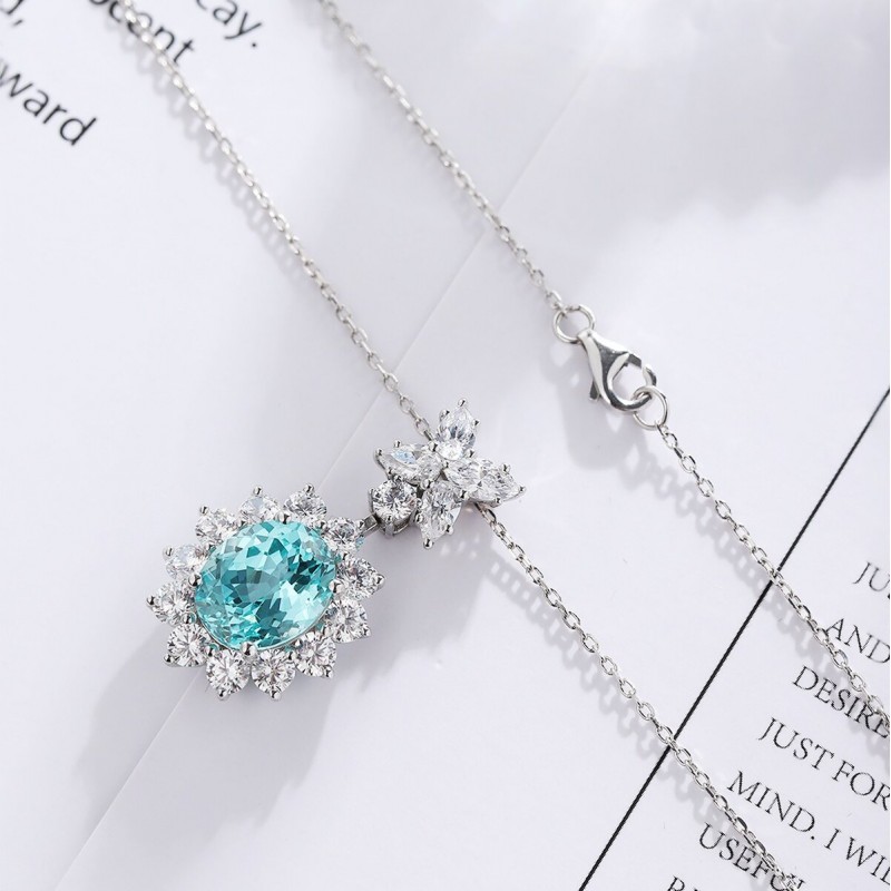 Ruif Jewelry Classic Design S925 Silver 5.79ct Lab Grown Paraiba Sapphire Pendant Necklace Gemstone Jewelry Ruif Jewelry Classic Design S925 Silver 5.79ct Lab Grown Paraiba Sapphire Pendant Necklace Gemstone Jewelry