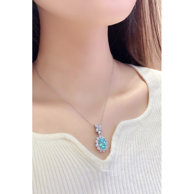 Ruif Jewelry Classic Design S925 Silver 5.79ct Lab Grown Paraiba Sapphire Pendant Necklace Gemstone Jewelry Ruif Jewelry Classic Design S925 Silver 5.79ct Lab Grown Paraiba Sapphire Pendant Necklace Gemstone Jewelry