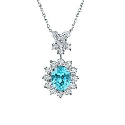 Ruif Jewelry Classic Design S925 Silver 5.79ct Lab Grown Paraiba Sapphire Pendant Necklace Gemstone Jewelry