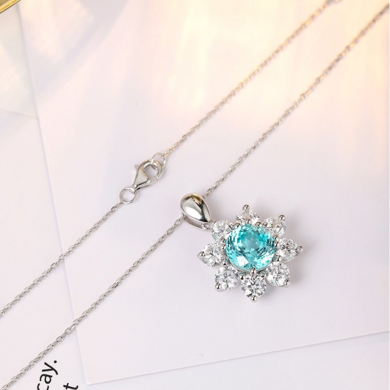 Ruif Jewelry Classic Design S925 Silver 4.52ct Lab Grown Paraiba Sapphire Pendant Necklace Gemstone Jewelry Ruif Jewelry Classic Design S925 Silver 4.52ct Lab Grown Paraiba Sapphire Pendant Necklace Gemstone Jewelry