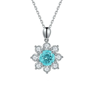 Ruif Jewelry Classic Design S925 Silver 4.52ct Lab Grown Paraiba Sapphire Pendant Necklace Gemstone Jewelry