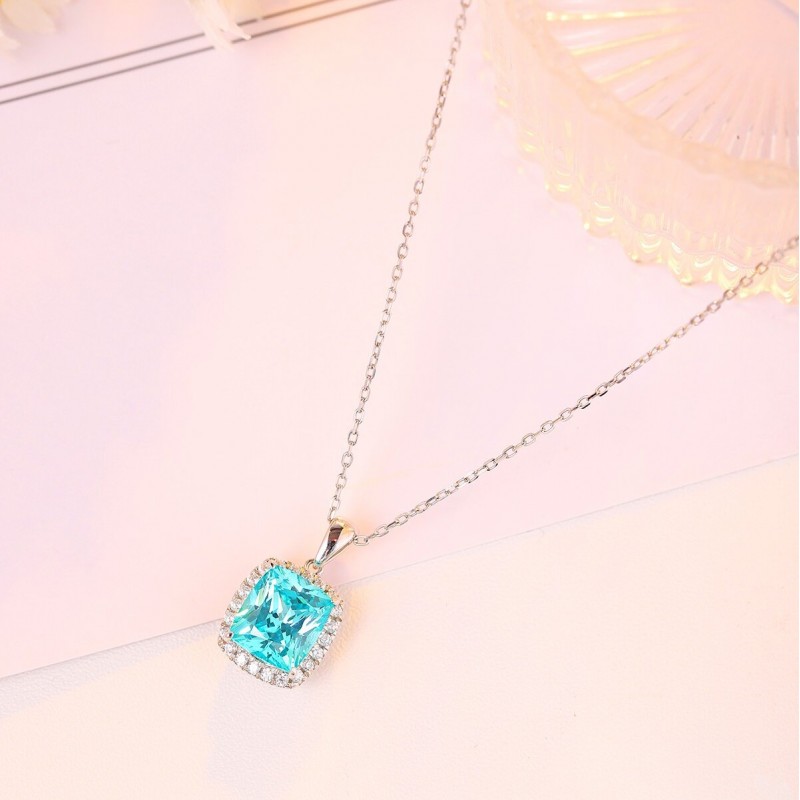 Ruif Jewelry Classic Design S925 Silver 5.25ct Lab Grown Paraiba Sapphire Pendant Necklace Gemstone Jewelry Ruif Jewelry Classic Design S925 Silver 5.25ct Lab Grown Paraiba Sapphire Pendant Necklace Gemstone Jewelry