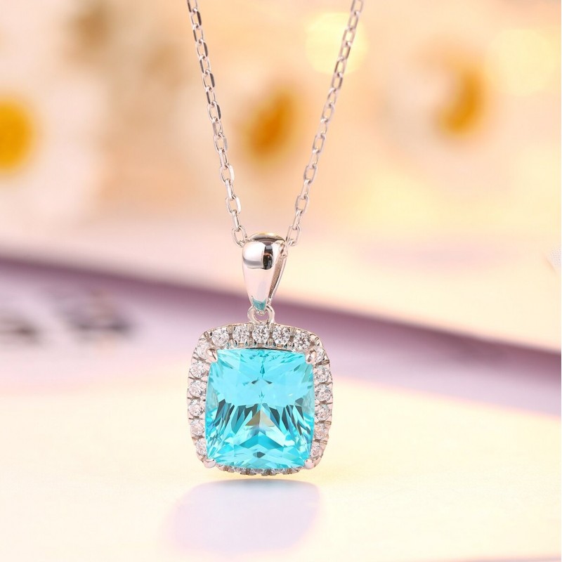 Ruif Jewelry Classic Design S925 Silver 5.25ct Lab Grown Paraiba Sapphire Pendant Necklace Gemstone Jewelry Ruif Jewelry Classic Design S925 Silver 5.25ct Lab Grown Paraiba Sapphire Pendant Necklace Gemstone Jewelry