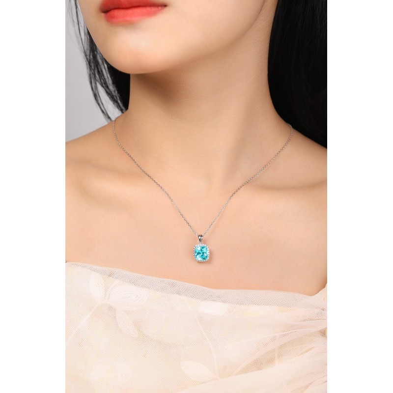 Ruif Jewelry Classic Design S925 Silver 5.25ct Lab Grown Paraiba Sapphire Pendant Necklace Gemstone Jewelry Ruif Jewelry Classic Design S925 Silver 5.25ct Lab Grown Paraiba Sapphire Pendant Necklace Gemstone Jewelry
