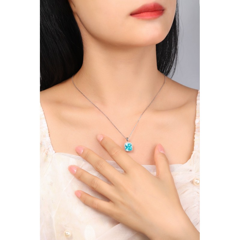 Ruif Jewelry Classic Design S925 Silver 5.25ct Lab Grown Paraiba Sapphire Pendant Necklace Gemstone Jewelry Ruif Jewelry Classic Design S925 Silver 5.25ct Lab Grown Paraiba Sapphire Pendant Necklace Gemstone Jewelry