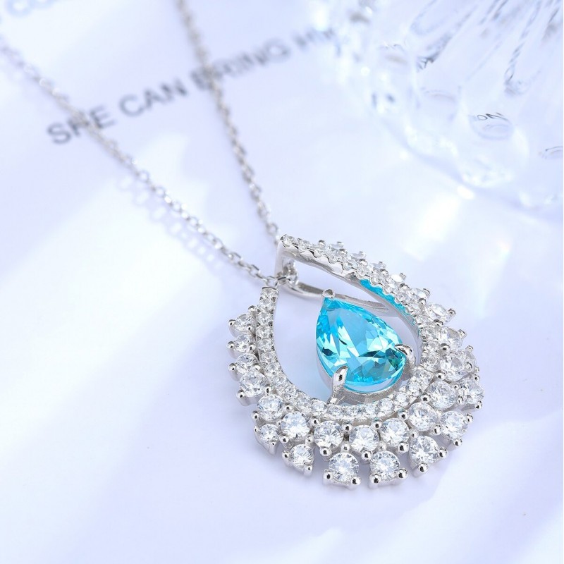 Ruif Jewelry Classic Design S925 Silver 3.4ct Lab Grown Paraiba Sapphire Pendant Necklace Gemstone Jewelry Ruif Jewelry Classic Design S925 Silver 3.4ct Lab Grown Paraiba Sapphire Pendant Necklace Gemstone Jewelry