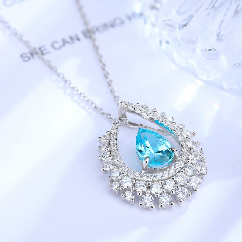 Ruif Jewelry Classic Design S925 Silver 3.4ct Lab Grown Paraiba Sapphire Pendant Necklace Gemstone Jewelry