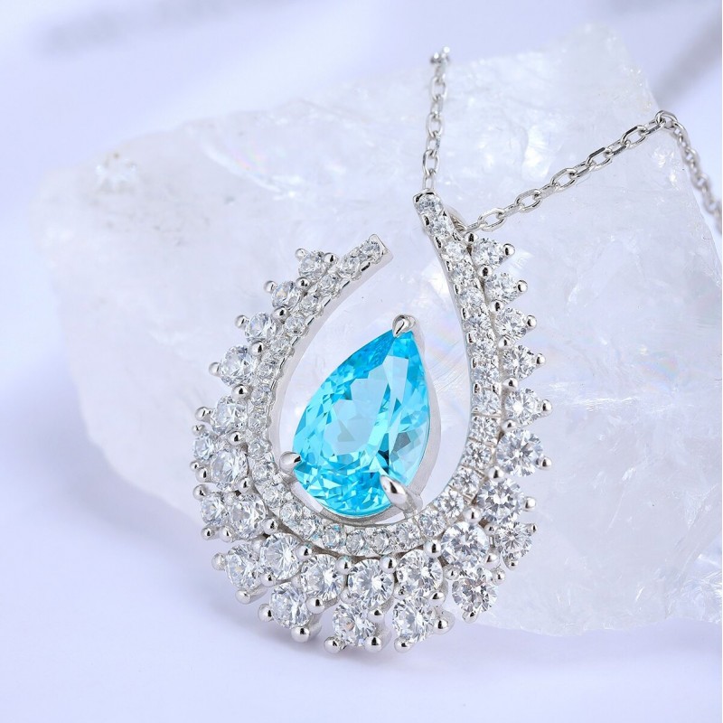 Ruif Jewelry Classic Design S925 Silver 3.4ct Lab Grown Paraiba Sapphire Pendant Necklace Gemstone Jewelry