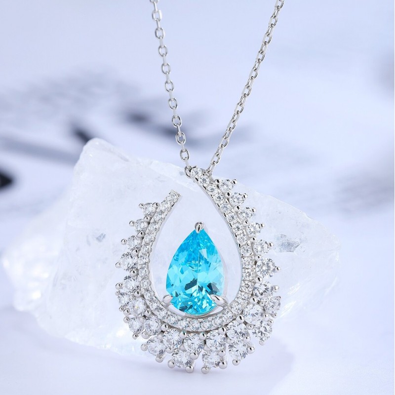 Ruif Jewelry Classic Design S925 Silver 3.4ct Lab Grown Paraiba Sapphire Pendant Necklace Gemstone Jewelry