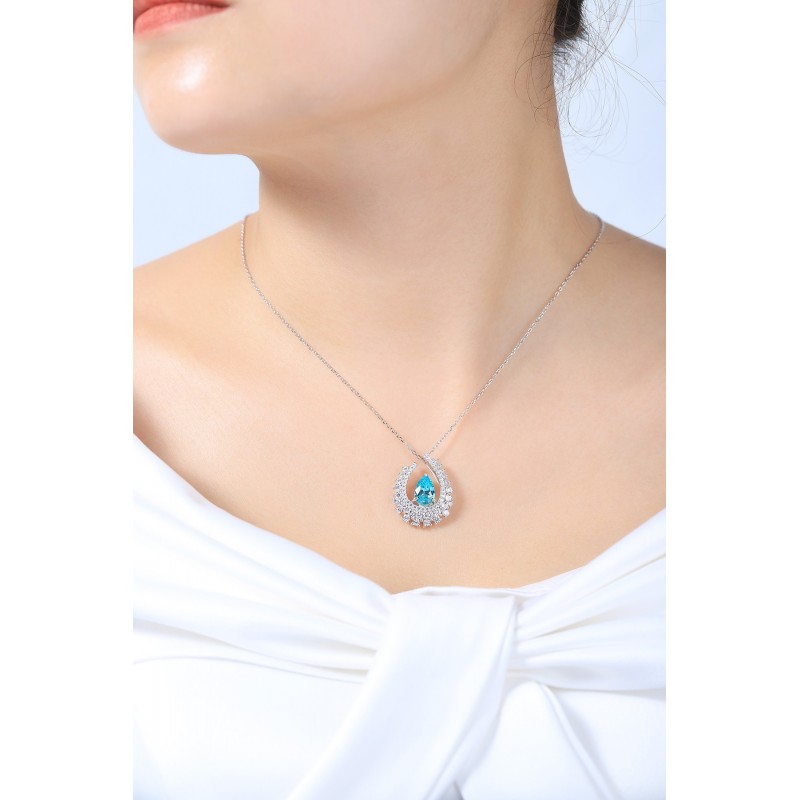 Ruif Jewelry Classic Design S925 Silver 3.4ct Lab Grown Paraiba Sapphire Pendant Necklace Gemstone Jewelry