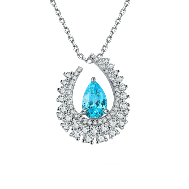 Ruif Jewelry Classic Design S925 Silver 3.4ct Lab Grown Paraiba Sapphire Pendant Necklace Gemstone Jewelry