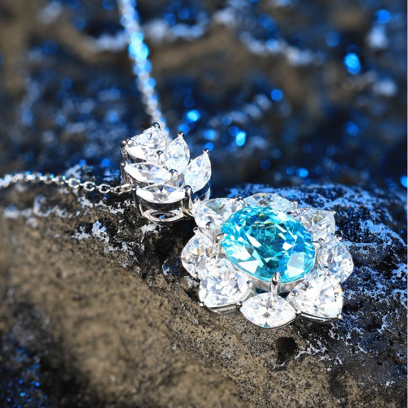 Ruif Jewelry Classic Design S925 Silver 4.64ct Lab Grown Paraiba Sapphire Pendant Necklace Gemstone Jewelry Ruif Jewelry Classic Design S925 Silver 4.64ct Lab Grown Paraiba Sapphire Pendant Necklace Gemstone Jewelry
