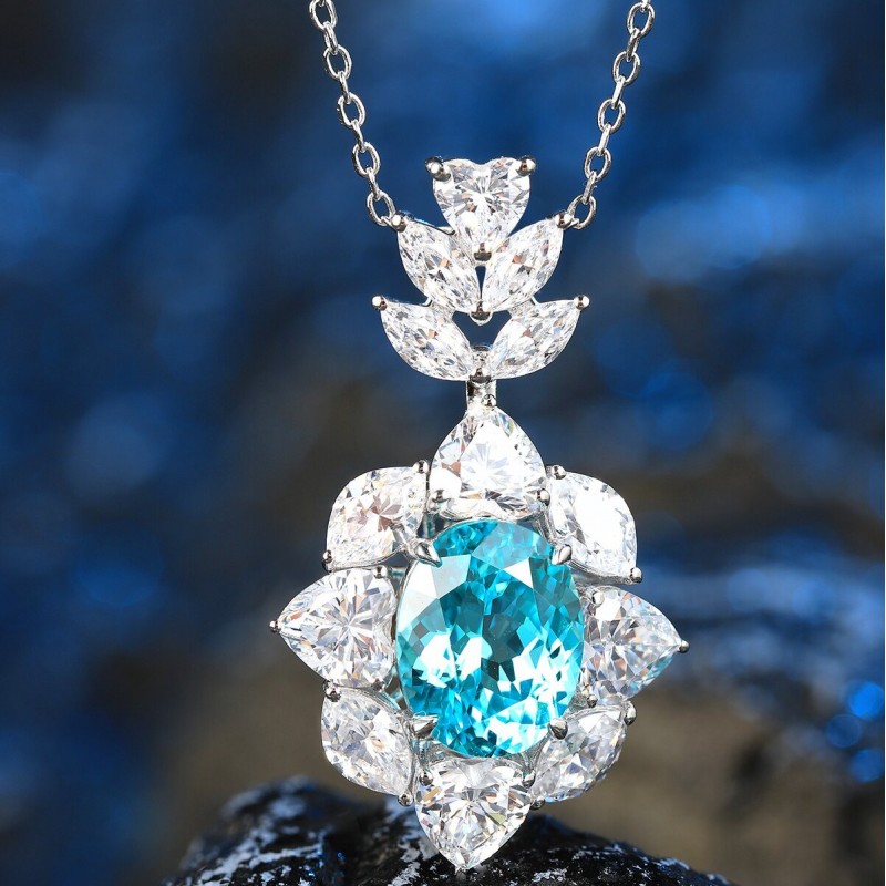 Ruif Jewelry Classic Design S925 Silver 4.64ct Lab Grown Paraiba Sapphire Pendant Necklace Gemstone Jewelry Ruif Jewelry Classic Design S925 Silver 4.64ct Lab Grown Paraiba Sapphire Pendant Necklace Gemstone Jewelry
