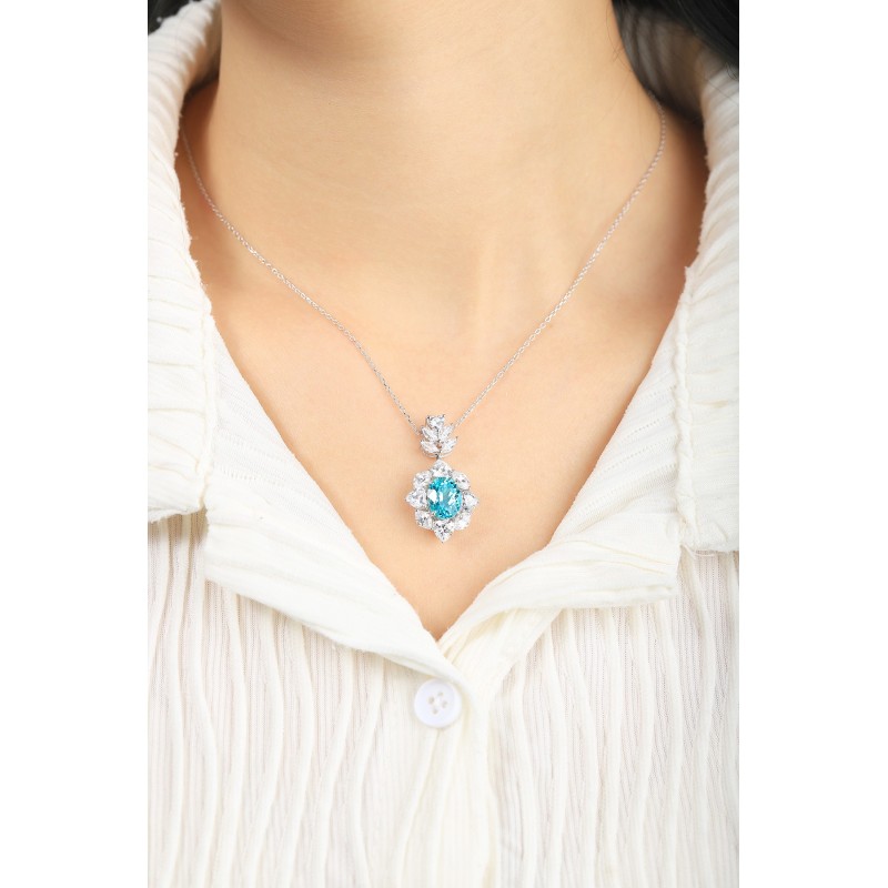 Ruif Jewelry Classic Design S925 Silver 4.64ct Lab Grown Paraiba Sapphire Pendant Necklace Gemstone Jewelry Ruif Jewelry Classic Design S925 Silver 4.64ct Lab Grown Paraiba Sapphire Pendant Necklace Gemstone Jewelry