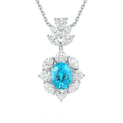Ruif Jewelry Classic Design S925 Silver 4.64ct Lab Grown Paraiba Sapphire Pendant Necklace Gemstone Jewelry