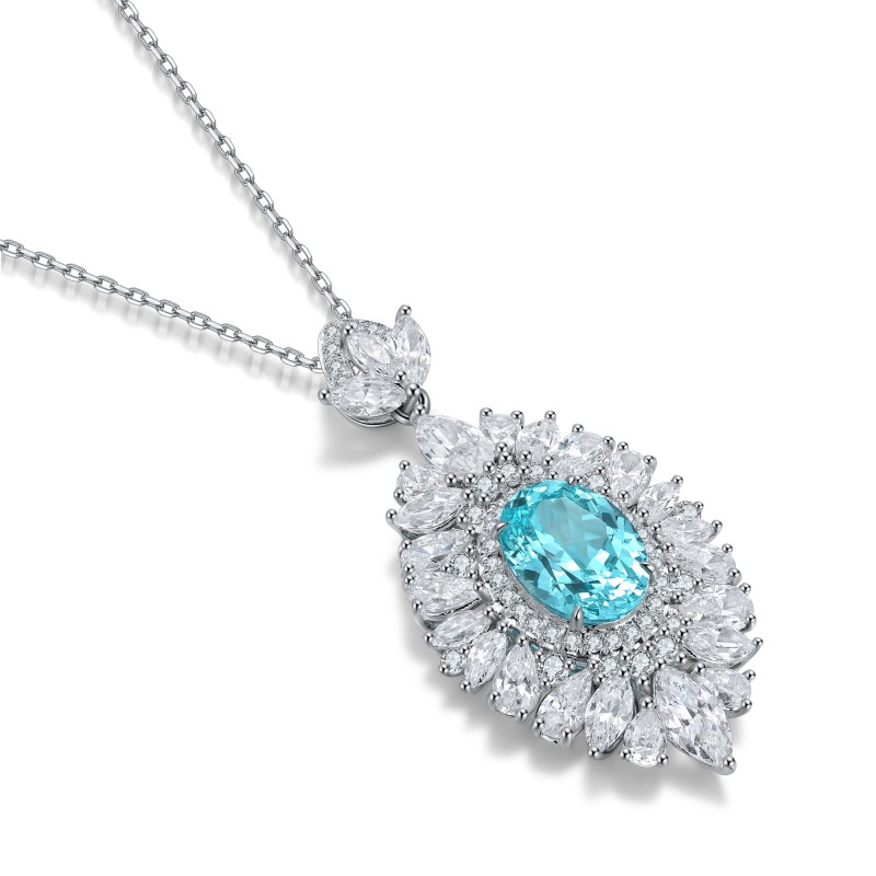 Ruif Jewelry Classic Design S925 Silver 4.02ct Lab Grown Paraiba Sapphire Pendant Necklace Gemstone Jewelry