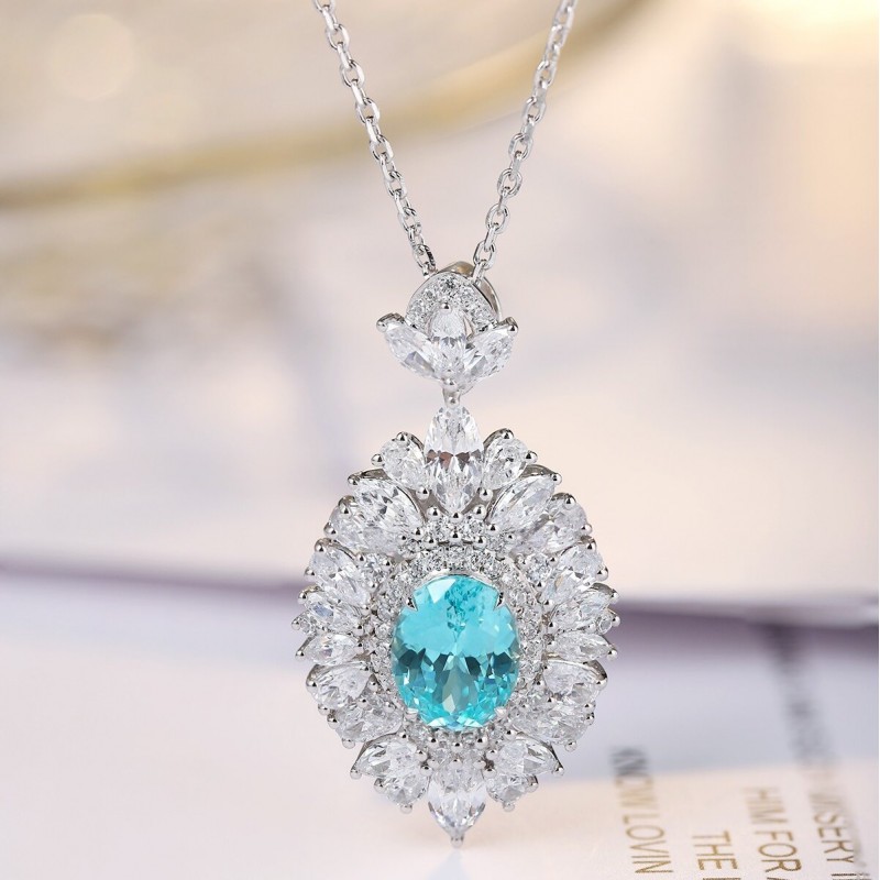 Ruif Jewelry Classic Design S925 Silver 4.02ct Lab Grown Paraiba Sapphire Pendant Necklace Gemstone Jewelry