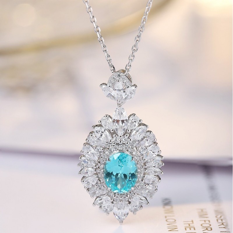 Ruif Jewelry Classic Design S925 Silver 4.02ct Lab Grown Paraiba Sapphire Pendant Necklace Gemstone Jewelry Ruif Jewelry Classic Design S925 Silver 4.02ct Lab Grown Paraiba Sapphire Pendant Necklace Gemstone Jewelry