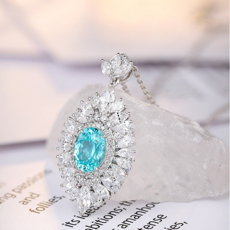 Ruif Jewelry Classic Design S925 Silver 4.02ct Lab Grown Paraiba Sapphire Pendant Necklace Gemstone Jewelry